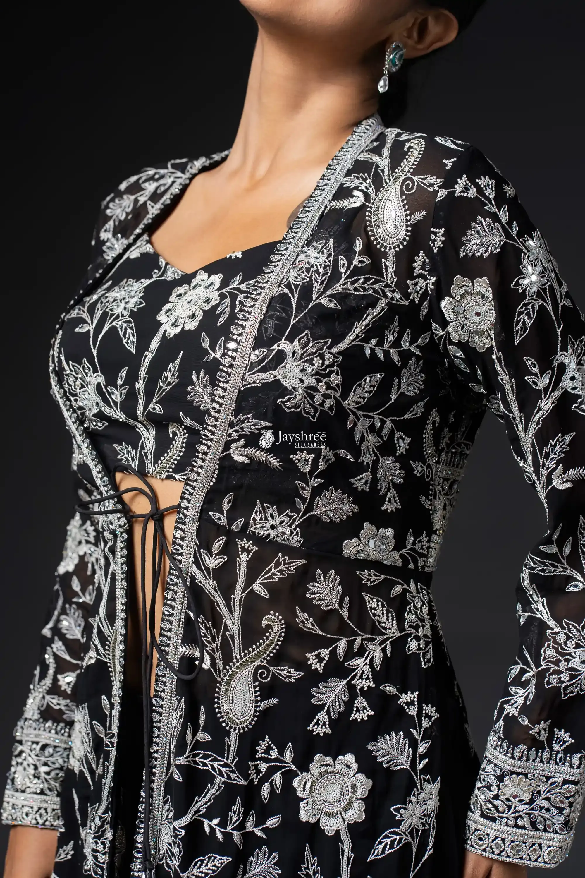 Manish Malhotra Inspired Contrast Lucknowi Dora Work Choli And Jacket With Palazzo Pants