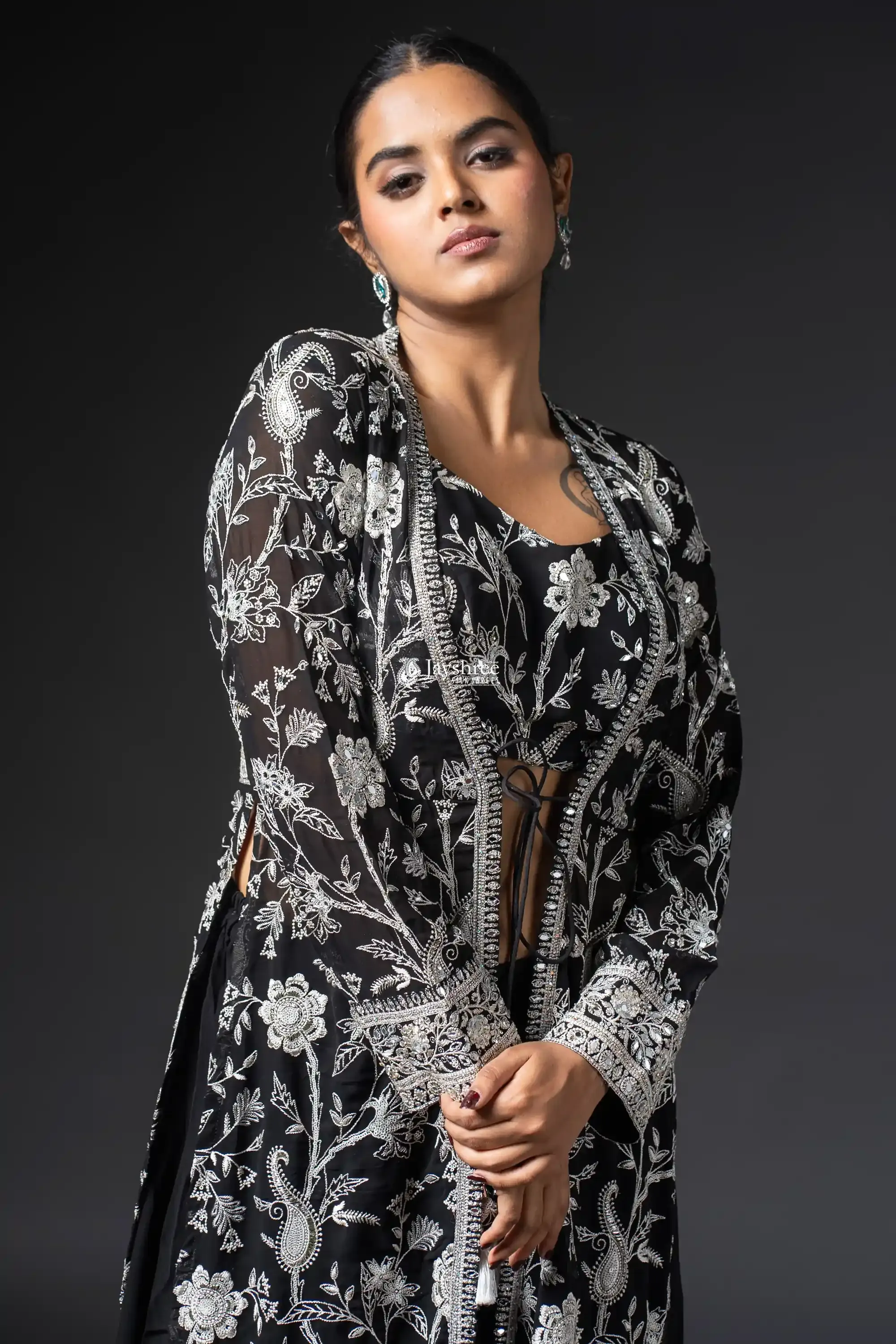 Manish Malhotra Inspired Contrast Lucknowi Dora Work Choli And Jacket With Palazzo Pants